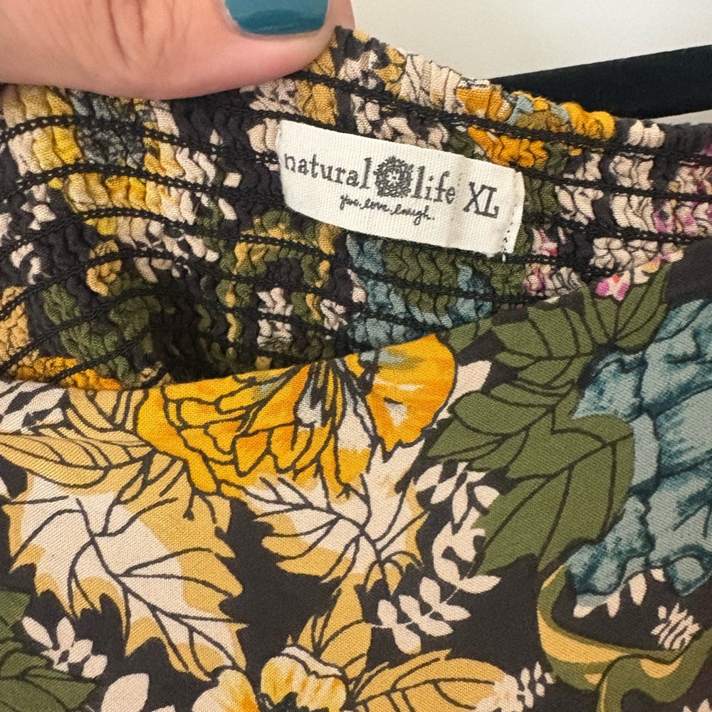 NATURAL LIFE Olive Floral Maxi Skirt with Red & Yellow Blooms - Picture 3 of 4